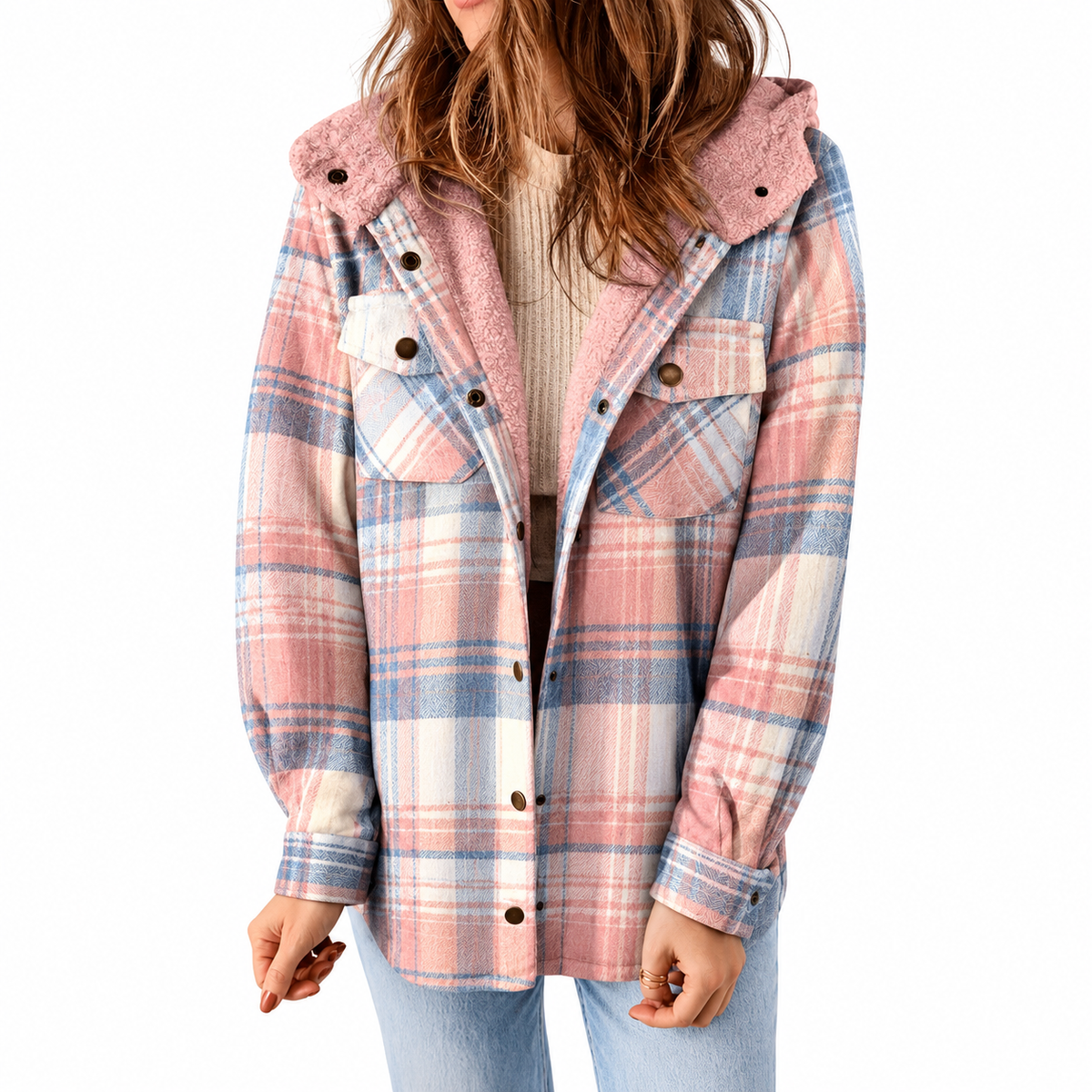 Avery Pink Plaid Sherpa-Lined Hooded Jacket