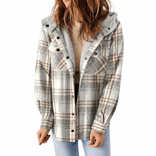 Avery Gray Plaid Sherpa-Lined Hooded Jacket
