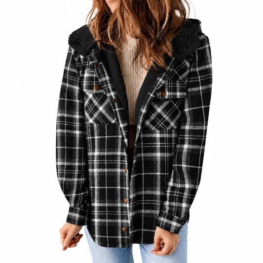 Avery Black Plaid Sherpa-Lined Hooded Jacket