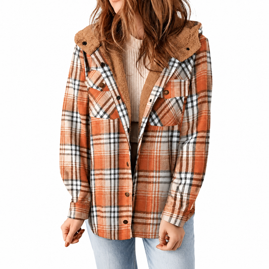Avery Orange Plaid Sherpa-Lined Hooded Jacket